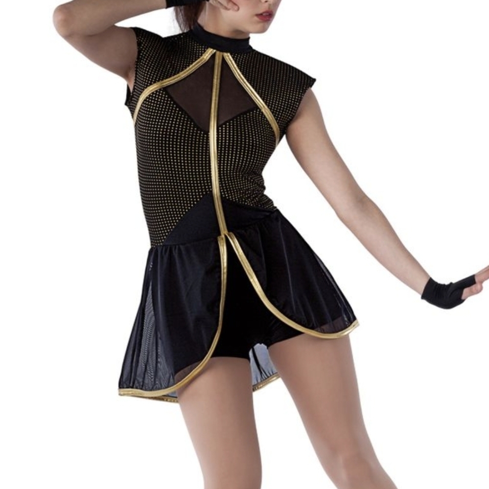Weissman Elegant Black and Gold Girl's Dress Custome Show Dance Performance Goth